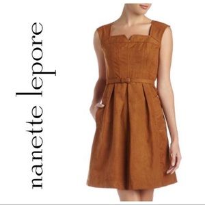 Nanette Lepore Faux Suede Corset Dress in Rust
